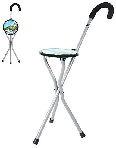 Klappbarer Gehstocksitz, Eisenkapazität, Gehstockhocker, Krückenstuhlsitz, 3 Beine, Gehstocksitze, hoher Gehstock, hoch, Unisex für ältere Menschen Interesting
