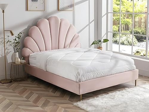 Vente-unique - Lit Coquillage 160 x 200 cm - Velours - Rose + Matelas - LIVAYA