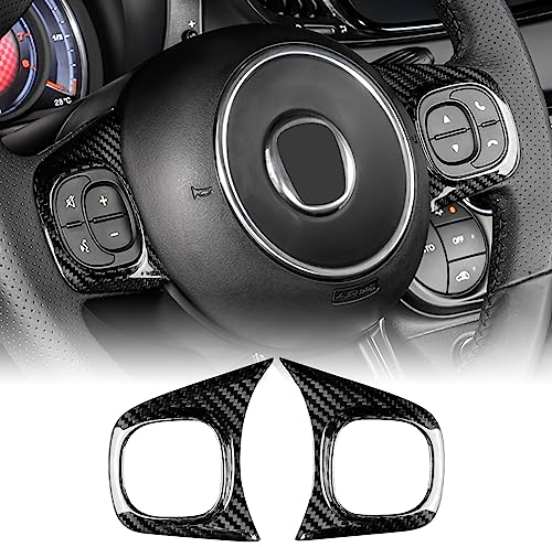 KUNGKIC Telaio del volante dell'auto in fibra di carbonio Telaio del pulsante del volante Adesivo decorativo interno compatibile con FIAT 500 Abarth 595 2008-2023 Accessori, nero