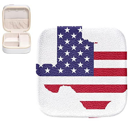 KQNZT Schmuck-Organizer-Box, kleine Schmuckaufbewahrung aus Pu-Leder für Ohrringe, Ringe, Halsketten, Armbänder,Karte der amerikanischen Flagge von Texas