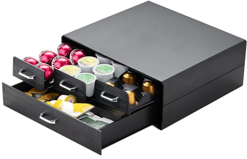 FICARTS K Cup Holder Drawer 66/88 Pods Capacity, Four Drawers Design for Nespresso Pods Holder, Coffee Pod Holder Compatible With Keurig Pod Organizer&Nespresso/K-Cup/Vertuo Pod Holder, Black