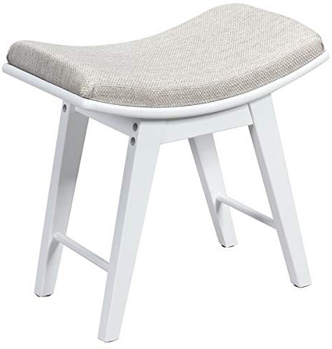 COSTWAY Dressing Table Stool, Soft Padded Vanity Stool with Curved Seat Cushion, Rubber Wood Legs Make-up Chair Footstool for Bedroom, Living Room and Hallway, 50 x 30 x 45cm (White)