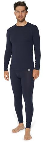 DANISH ENDURANCE Merinowolle Thermo-Unterwäsche Set, Premium Skiunterwäsche, Funktionsunterwäsche, Lange Unterhose & Langarmshirt für Herren, Dunkles Marineblau, M