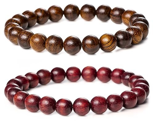 Farfume Natürliche Armbänder für Frauen - Glück Edelstein Armband mit Reiki-Behandlung und Kristallen - Echte Steine & Edelsteine (Tigerskin-Holz & Rosenholz)