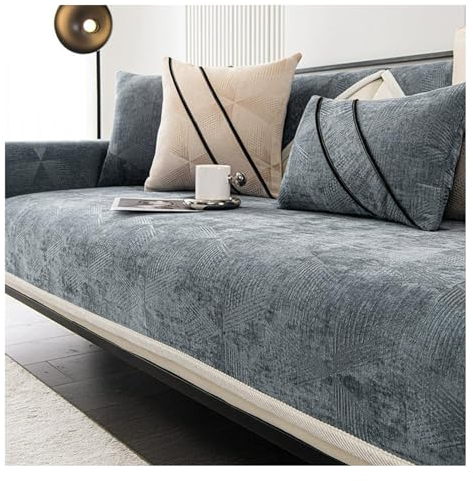 Tauzveok Chenille Sofabezug, Sofadecken Für Sitzfläche rutschfest, Für L Form/U Form/Ecksofa Auflagen, Hund Katz Sofaschutz,C Gray,90 * 160cm