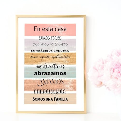 Normas de la casa. Cuadro frase motivadora. Lamina A3 ó 50 x 70 enmarcada. Cuadro con mensajes.cuadros decorativos con marco, sin clavos. Hecho en España (A3 (29,7 X 42cm), MARCO HAYA NATURAL)