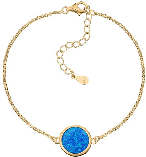 miyou Damenarmband aus 925er Silber für das Handgelenk mit Blauer Opal - Vergoldetes Armband – Silberarmband - Armband mit einem Stein - Zartes Armband für Frauen und Mädchen