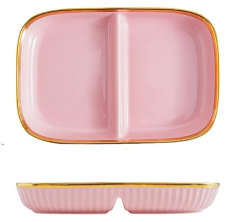 OnePines Healthy Eating Plate Ceramic, Balance Diet Plate with 2 Compartment, Portion Control Plates for Adults Weight Loss, Length: 23.8cm/9.37 inch