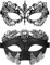 JewelryWe Venezianische Maskerade Maske Paar: 2 Stück sexy schwarz Strass Metallmaske Maskenball Maske Damen Herren Augenmaske Gesichtsmaske für Karneval Halloween Cosplay Party Kostüm