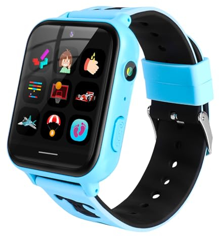 OKYUK 4G Smartwatch für Kinder, GPS-Tracker, mehrere Desktop-Stile zur Auswahl, Zwei-Wege-Anrufe, Bildkompetenz, SOS, WLAN, wasserdichter Touchscreen für 4–12 Jungen und Mädchen (Blau) (A2 Blau)
