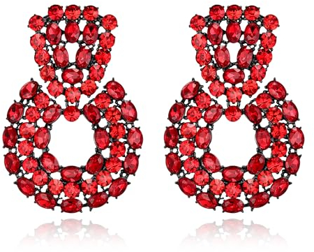 EVER FAITH Strass Kristall Geometrische Statement Ohrringe für Damen Hochzeit Party Runde Hoop für Braut Rot Schwarz-Ton