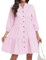 DEARCASE Damen Sommer Hemd Kleider Casual V-Ausschnitt Button Down 3/4 Ärmel Plaid Lose Flowy Mini Kleid, X-Large Pink