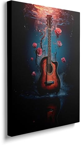 Gerahmte Banksy-Graffiti, bunte Gitarre, Rose, Blume, Leinwand, Wandkunst, coole Pop-Musik, Rock-Punk-Dekor, Poster für Wohnzimmer, Schlafzimmer, Heimbüro, Kunstwerk, Geschenk, fertig zum Aufhängen,