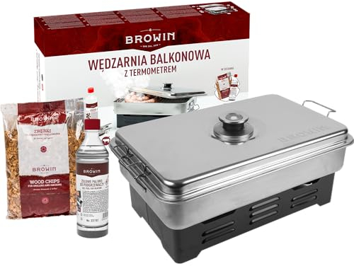 BROWIN® Edelstahl Tischräucher-Set mit Thermometer 330004 | inkl. Holzhackschnitzel und Brennstoff-Gel | Tischräucherofen | Fisch & mehr Grillen und Räuchern | Camping-Zubehör