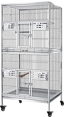 RORQUSCADE Indoor/Outdoor Aviary Flat Top Double-Layer Parrot Bird Cage, Large Stainless Steel, Suitable for Flying Birds or Large Birds, Bird Cage Parakeet Cage (A)