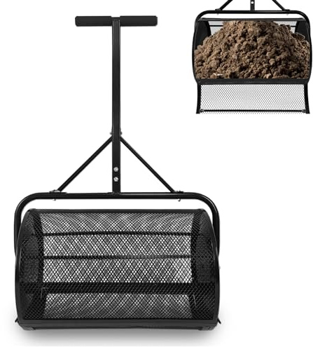 LILIIN Gartenstreuer mit T-Griff, Kompoststreuer 80L - Für Kompost, Dünger, Garten und Rasen - 40 x 65 x 110 cm, Schwarz