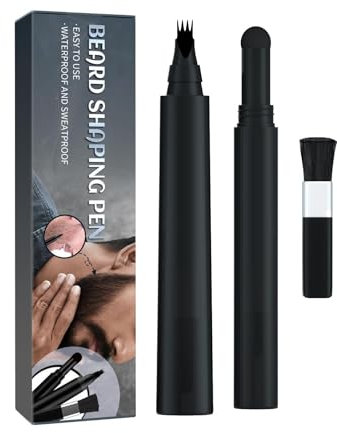 Bartstiftfüller für Männer Schwarz, Bartstift, Bartfüller, Barber Bleistift, wasserdichter Mikro-Gabelspitze, Bartpulver, langlebiger Bartfüller Stift mit Pinsel