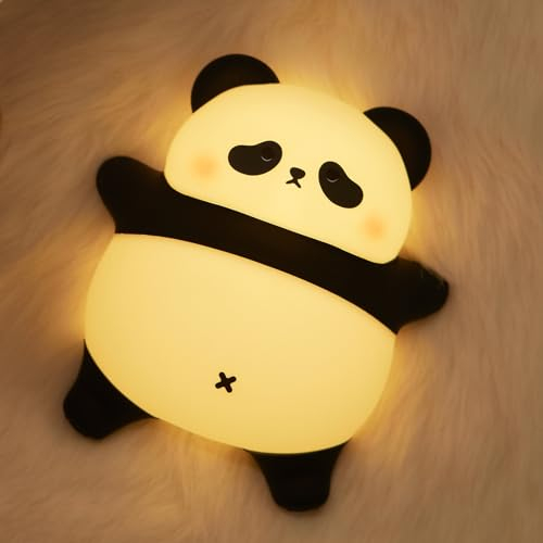 QIRAHQI Nachtlicht Kinder, Nachtlampe Kinder Panda, 3 Helligkeitsstufen Dimmbar, 30 Minuten Timer, USB Aufladung, Panda Lampe, Silikon Nachtlampe für Kinderzimmer, Schlafzimmer und als Cute Geschenk
