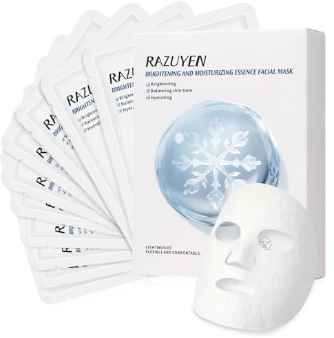 RAZUYEN Brightening Face Masks Skincare 10, with Vitamin C & Niacinamide | Vitamin C face mask, rose water sheet mask with hyaluronic acid, fragrance-free, for glowing, soothing and hydrating skincare