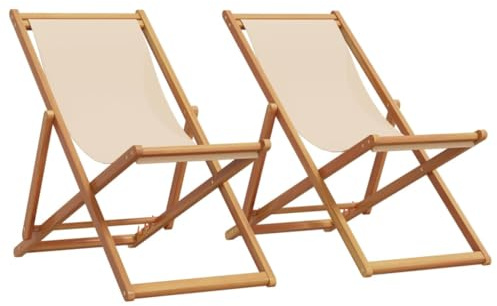 vidaXL Klappstühle, 2 Stück, beigefarbener Stoff und Massivholz