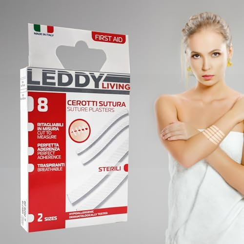 Leddy Living - Cerotti Sutura Adesivi | Strisce Sterili Facili da Applicare | Effetto Estetico Migliorato | Versatili per Ferite e Tagli, 2 Misure, Semitrasparente, TNT