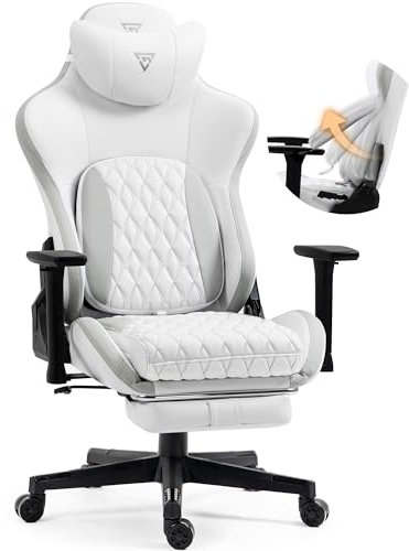 Vigosit Sedia da gioco, da ufficio, con poggiapiedi, ergonomica, per PC, con braccioli 3D, reclining, computer da gioco, capacità di carico 180 kg, grande e alta (bianco)