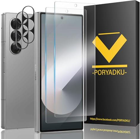2+2 For Samsung Galaxy Z Fold 6 Screen Protector 2 Pack +Camera Lens Protector 2 Pack +Installation Frame, Fingerprint Compatible, High Transparency Tempered Glass Protective Film for Z Fold 6 5G