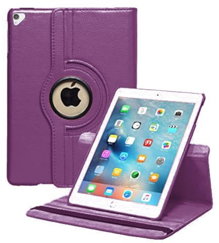 Case Compatible with Apple iPad Pro 12.9 (1st & 2nd Generation, 2015 & 2017 Model) Shockproof PU Leather Book Style Flip Folio 360° Rotating Protection Cover With Auto Wake/Sleep (Purple)