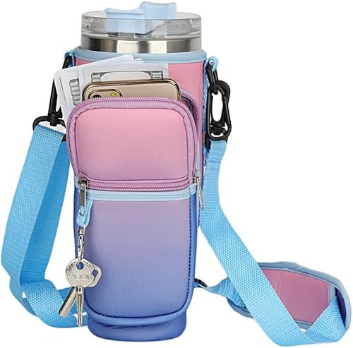 FDEETY Bolsa Térmica Portátil Aislante Neopreno Botella Agua Vaso Termo 42oz Transportable Ajustable Bandolera Botellero