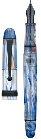 Asvine V126 Vacuum Filling Fountain Pen Matte Black Fine Point, Blue Swirl Acrylic Pen Gift Case