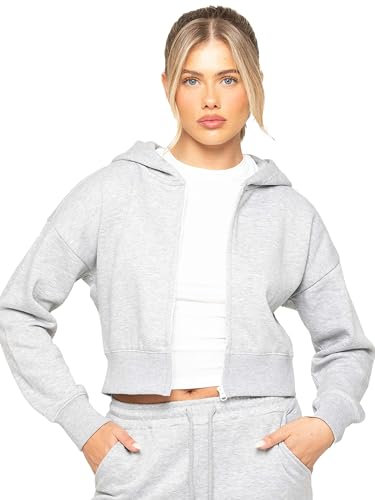 989Zé ENZO Womens Hoodie Top Casual Fleece Cropped Sweatshirt With Hood Crop Hoody (UK, Alpha, XL, Regular, Regular, Grey With Zip)
