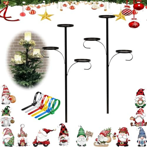 Yagerod Black Triple Tree Topper, Shelf For Christmas Tree, Triple Tree Topper 36 H Iron, Christmas Tree Topper Holder, Triple Tree Topper For Candles, Light Up Christmas Tree(90CM*2)