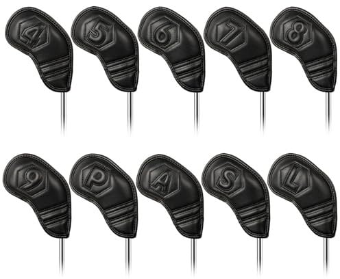 Golf Iron Club Head Covers Magnetic 10pcs 4-9,P,A,S,L Right Hand Black PU Leather Hollow Out Numbers