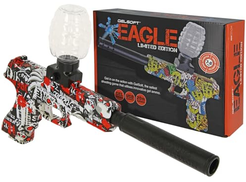 Gelsoft Gel Blaster Toy Soft Water Bullet Pistol, USB Rechargeable, Fully Automatic, High Speed Rappid Fire + 10,000 Ammo, 14+ Years (Black Graffiti)