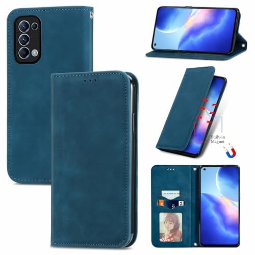 Cracedily Funda para OPPO Find X3 Lite 5G Case, Carcasa Protectora Antigolpes Case, Soporte Plegable, Ranura para Tarjeta, Cover Cuero PU Carcasa OPPO Find X3 Lite, Azul-Verde
