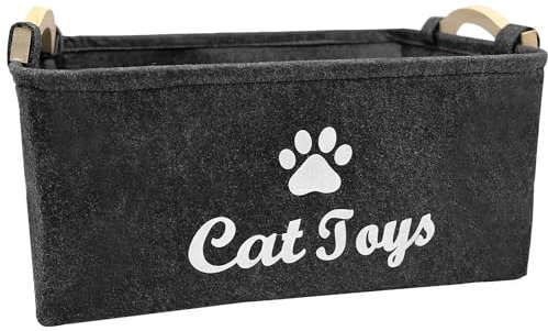 inheming Haustier Spielzeug Organizer Box,Hundespielzeug-Organizer, Welpen Sachen Korb,Filz Aufbewahrungsbox für Kätzchen 38cm x 25cm x 18cm(Schwarze)