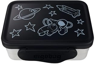 ergobag Edelstahl Brotdosen Set mit Trennfach und Snack-Box, BPA-frei, Spülmaschinenfest Schwarz