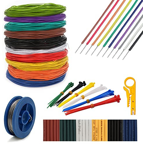 UL1007-26AWG Fili elettrici Filo di collegamento in rame stagnato massiccio Kit di cablaggio elettrico per apparecchiature elettroniche Elettronica fai da te con strumenti inclusi <10 colori>
