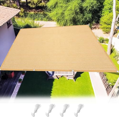 Sonnensegel Atmungsaktiv 400 x 450 cm HDPE Rechteckig UV Schutz Sonnenschutz Wetterschutz Sichtschutz Balkon Balkon Sonnenschutz für Außenbereich, Garten, Creme Farben