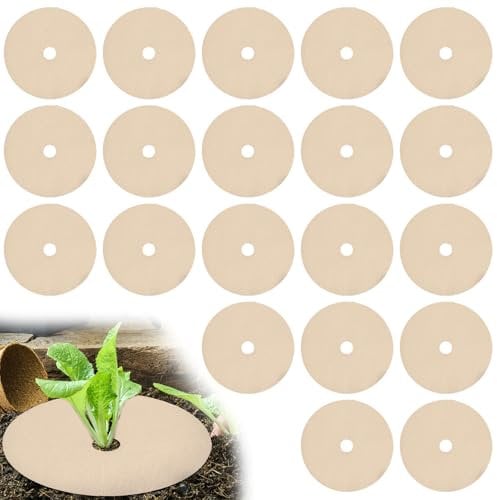 20pcs Strawberry Plant Protector Collars 9.8 Inch/25cm Round Mulch Ring for Plants Slug Deterrent Garden Protection Mat Barrier Collar Rings for Control Weeds Root Deters Snail Fly & Nematode Khaki