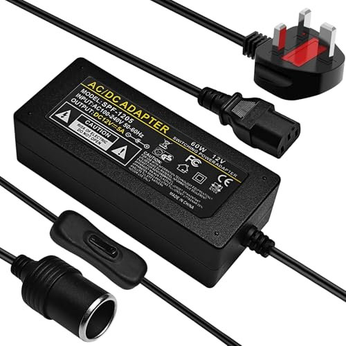 UK 240V to 12V 10A 120W Power Supply Adapter, Car Cigarette Lighter Socket Converter for Air Compressor, Cool Box, Tyre Inflator & 12V Devices