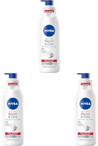 NIVEA Body Lotion Repair & Care, Körpercreme für sehr trockene Haut & zur Linderung von Spannungsgefühlen, Körperlotion mit Glycerin, Niacinamid & Provitamin B5t (250 ml) (Packung mit 3)
