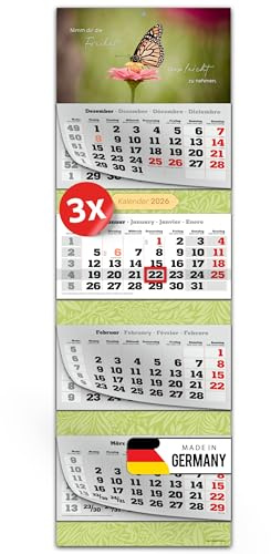 PRIMUS PRINT XXL Kalender 2026 - Mehrblock Wandkalender - 4-Monatskalender - mit Datum Schieber, Kalender zum Aufhängen - inklusive Feiertagen & Ferien - verschiedene Motive - [ 3x Schmetterling ]