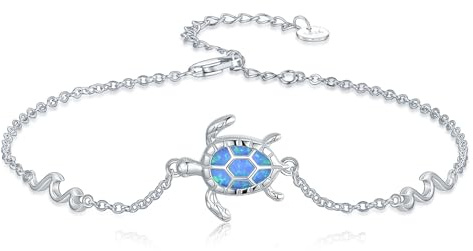 WINNICACA Damen Fußkettchen Opal Silber 925 Schildkröte Fußkettchen Ozeanschmuck Geschenke für Frauen Freundin