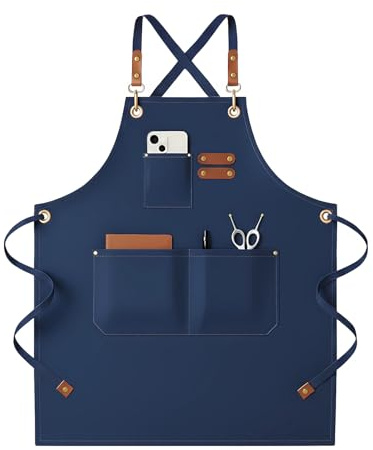 Ruimooto Robuste Kochschürze für Damen & Herren aus Segeltuch – Verstellbar mit großer Tasche, schmutzabweisend. Ideal für Küche, Grillen, Malerei, Gartenarbeit & Handwerken​ (Blau)