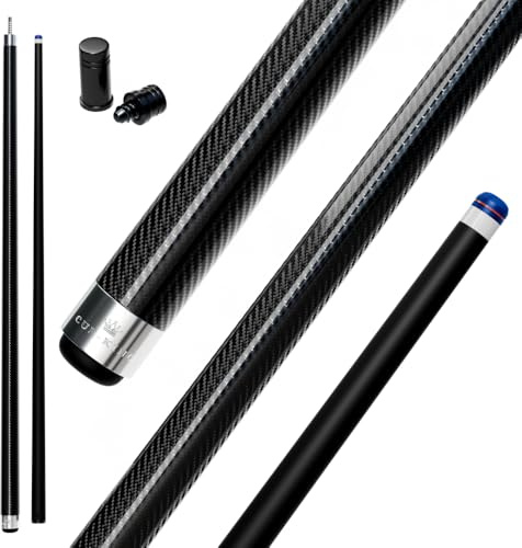 Cue-King Billardqueue aus Kohlefaser, Militärqualität, 147,3 cm, 510,3 g, 2 Stück, mit 12,5 mm Premium-Spitze, mit glänzender freiliegender Kohlefaser, professioneller Pool-Queue