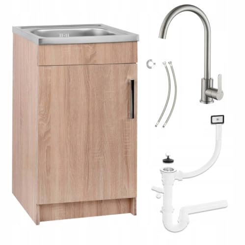 Stamar Spülenschrank Küchenschrank 50 cm Sonoma Spüle mit Armatur und Siphon