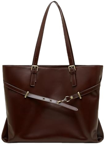 JIABAOZ Echtleder Handtasche Damen,Shopper Tasche Groß,Large Shoulder Handbag,Vintage Tote Bag, Leder Schultertasche Für Business Büro Schule