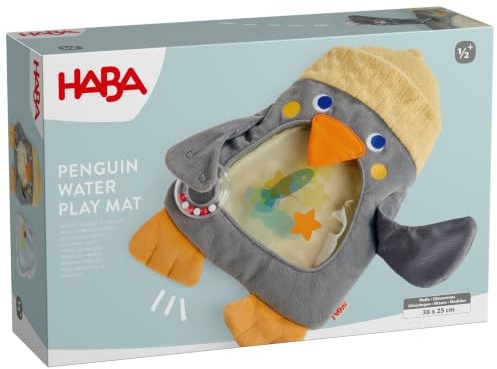HABA Wasserspielmatte Pinguin – Baby Wassermatte & Motorikspielzeug | Weiche Sensorikmatte ab 6 Monate. Fördert Bauchlage & Motorik mit Rasselring, Knisterfolie und Schwimmelementen