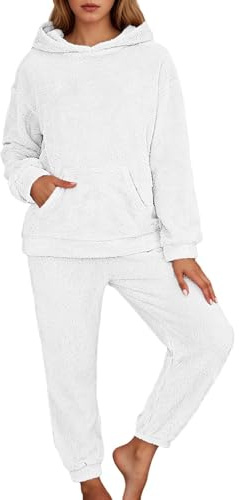 Generisch Loungewear tuta da donna in pile, abbigliamento per la casa, taglie forti, pigiama casual, tuta da allenamento, top con cappuccio, tuta da donna, morbido e lungo in pile